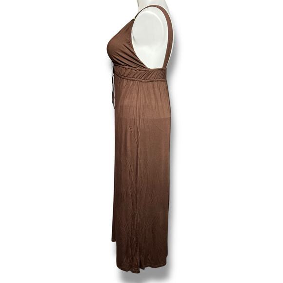 Tropical Escapes Womens Maxi Dress Swimsuit Coverup Grecian Style Brown Large - Picture 5 of 11